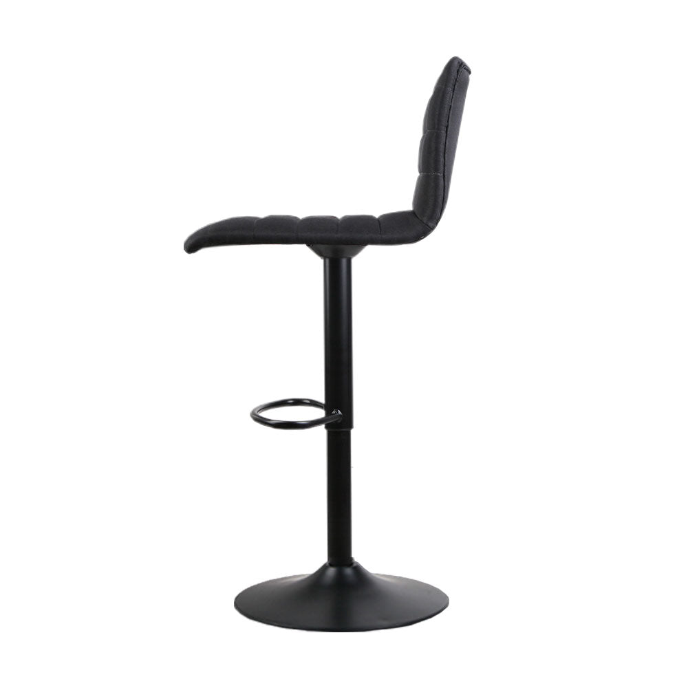 Artiss 2x Bar Stools Gas Lift Linen Fabric Black-3