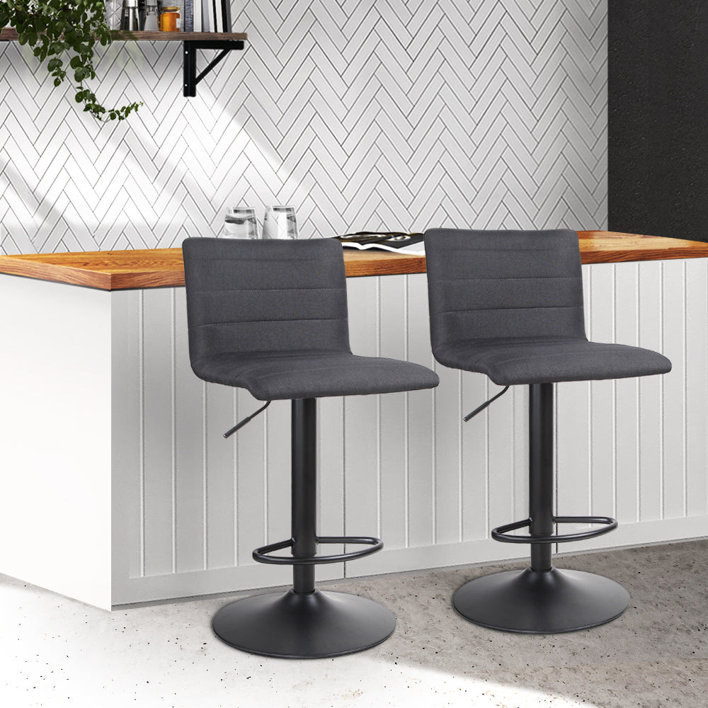 Artiss 2x Bar Stools Gas Lift Linen Fabric Black-7