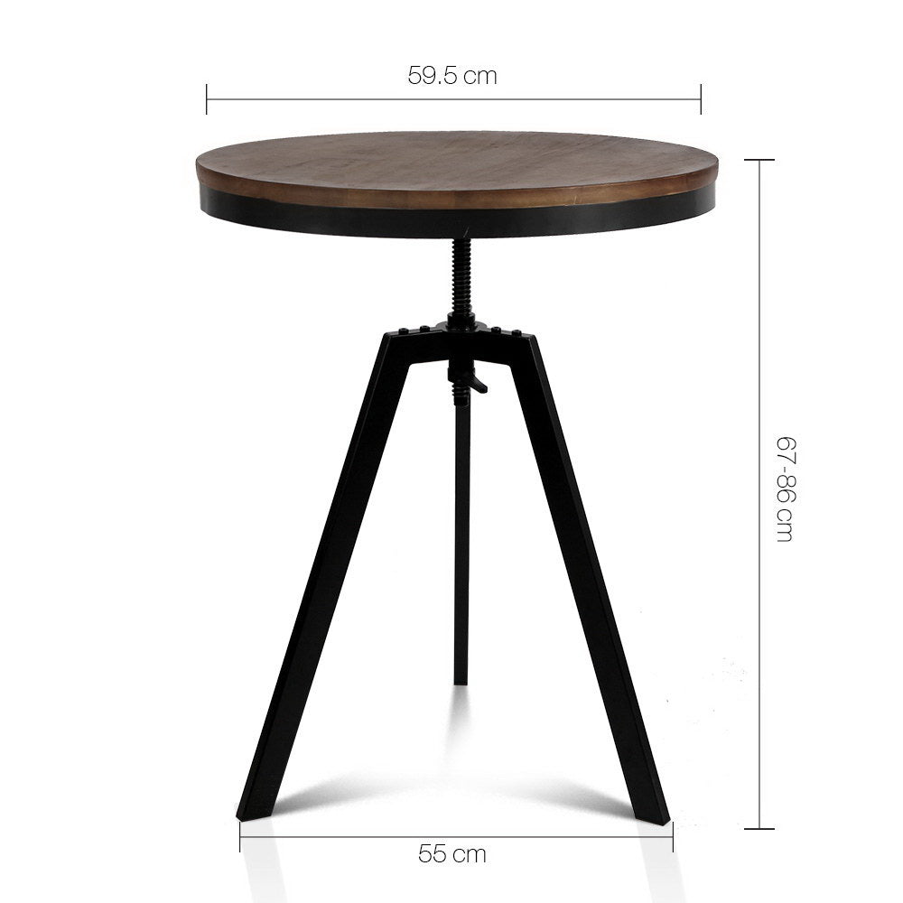 Artiss Bar Table 67-86CM Height Round Brown-1