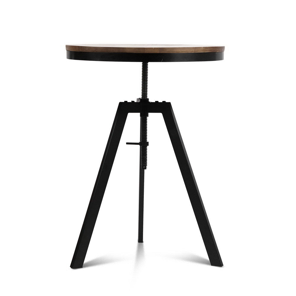 Artiss Bar Table 67-86CM Height Round Brown-2