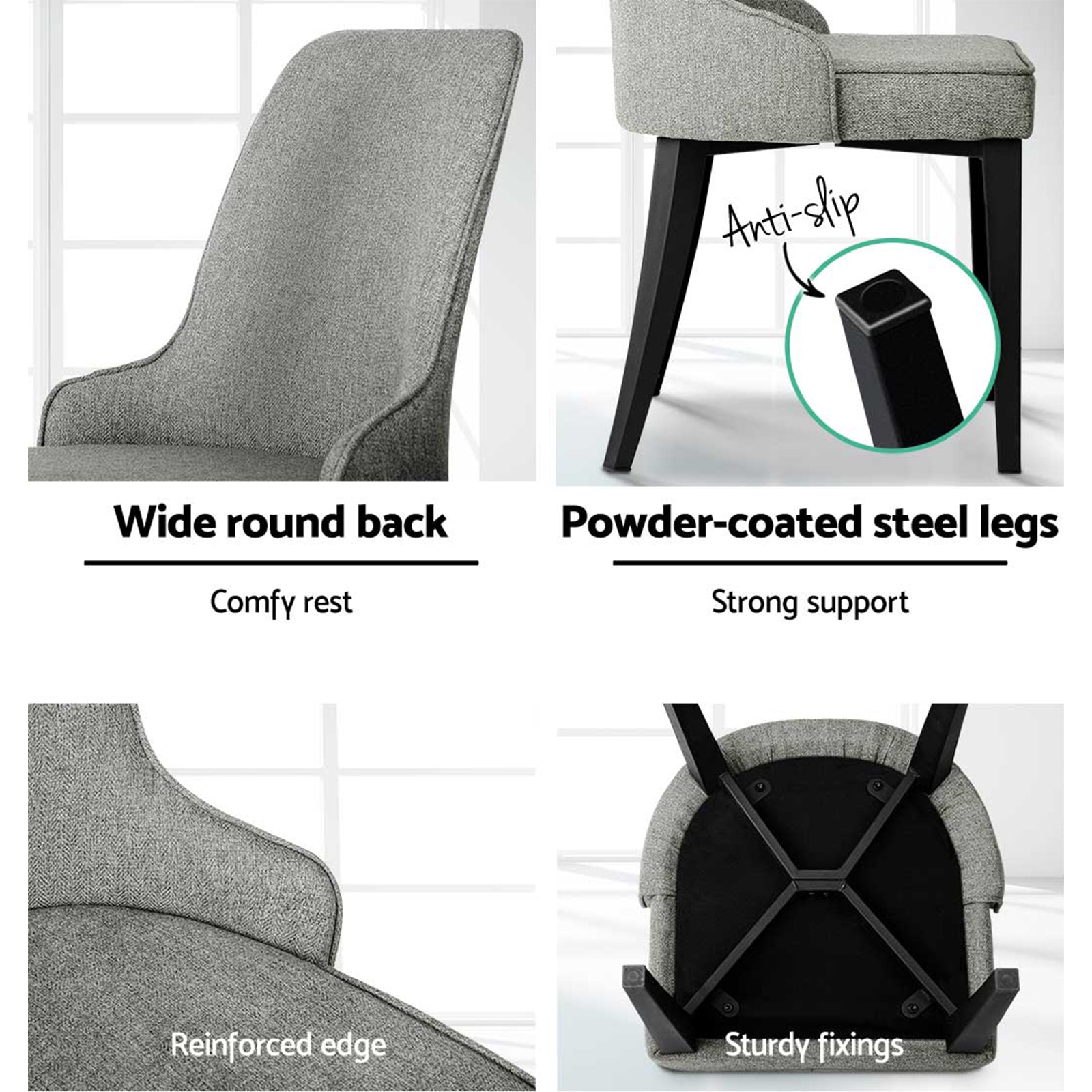 Artiss Dining Chairs Set of 4 Linen Fabric Grey-5