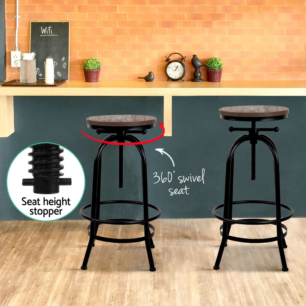 Artiss 4x Bar Stools Kitchen Dining Chairs Adjustable Wooden Vintage Stool-4