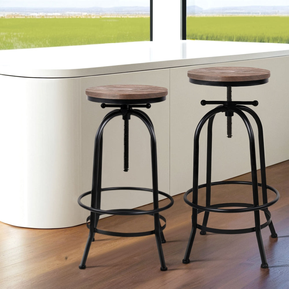 Artiss 4x Bar Stools Kitchen Dining Chairs Adjustable Wooden Vintage Stool-6