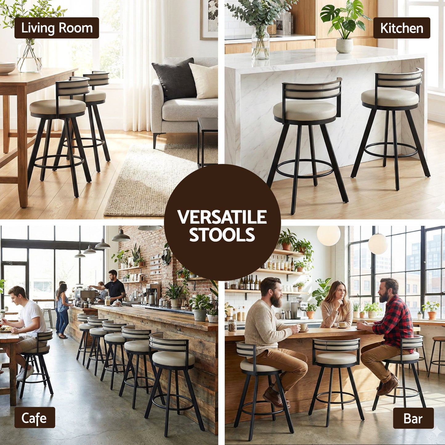 Artiss Bar Stools Set of 2 Swivel Kitchen Chair Metal Counter Beige Leather