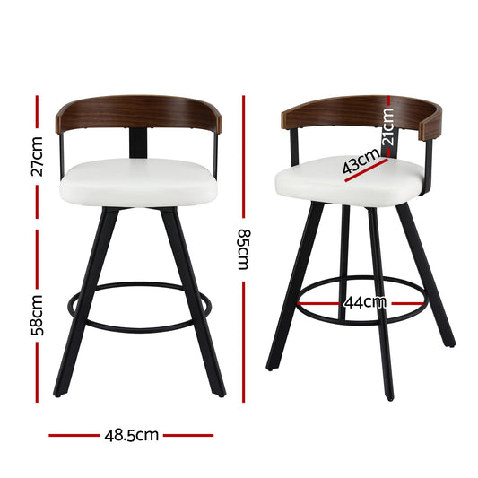 2x Artiss Bar Stools Swivel Kitchen Chairs Metal Legs Bentwood Counter White PU