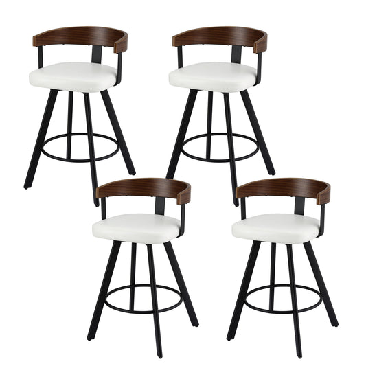 4x Artiss Bar Stools Swivel Kitchen Chairs Metal Legs Bentwood Counter White PU