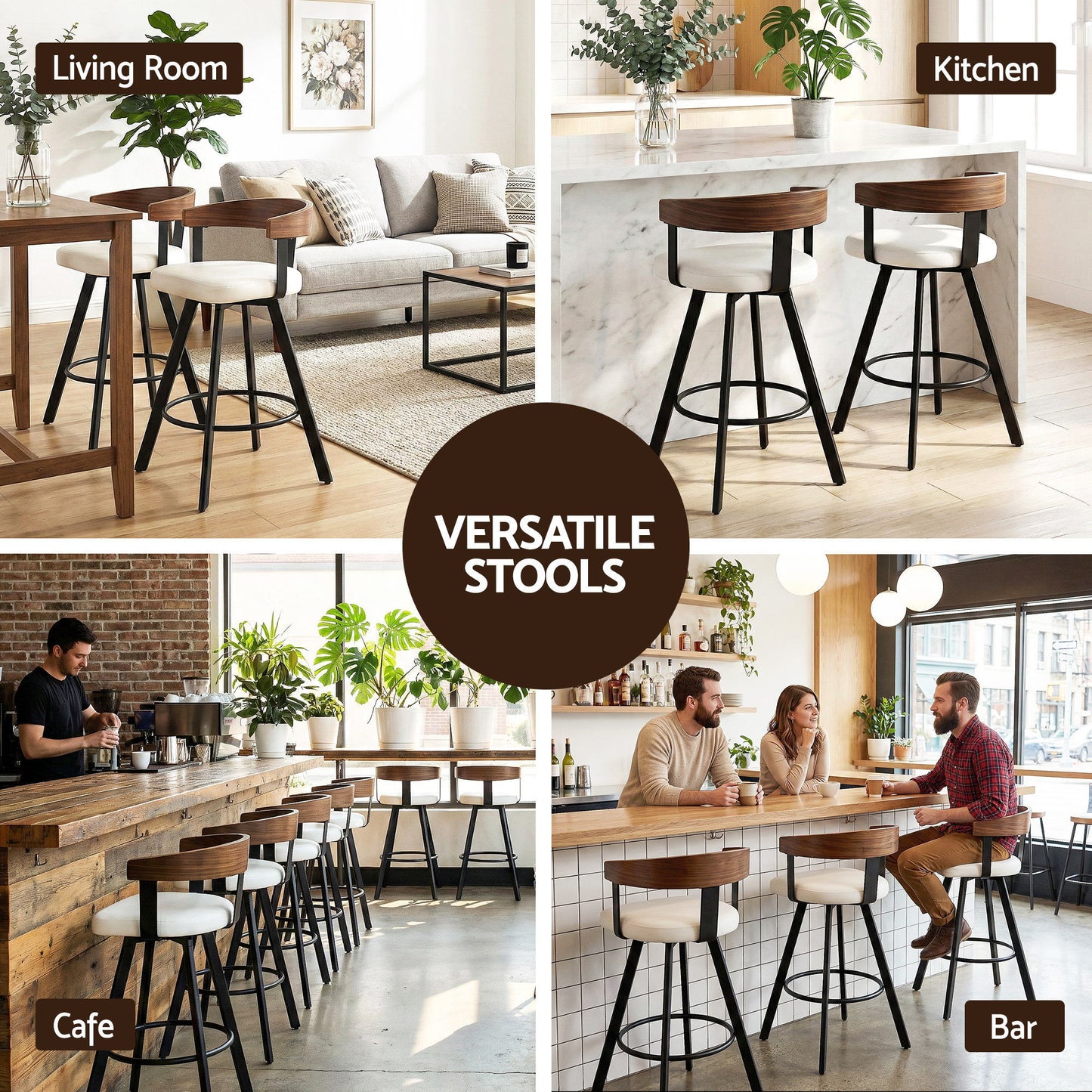 4x Artiss Bar Stools Swivel Kitchen Chairs Metal Legs Bentwood Counter White PU