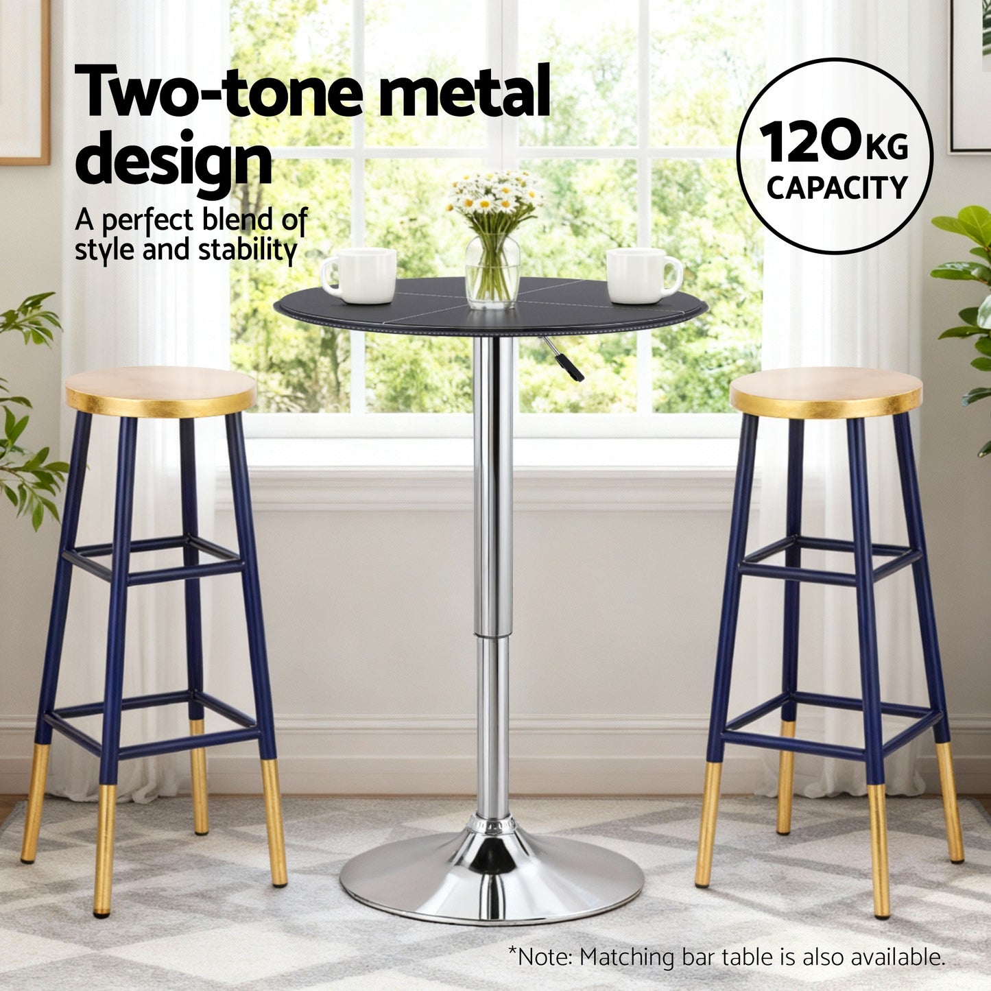 Artiss Bar Stools Metal Gold Navy-3