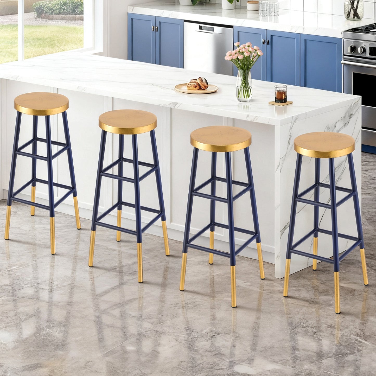 Artiss 4x Bar Stools Metal Gold Navy-6