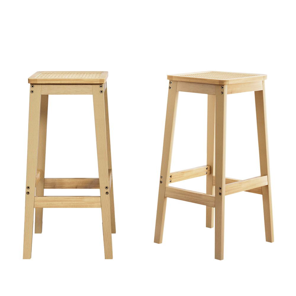 Artiss 2x Bar Stools Rubber Wood Stool Counter Chair Rattan Barstools Kitchen-0