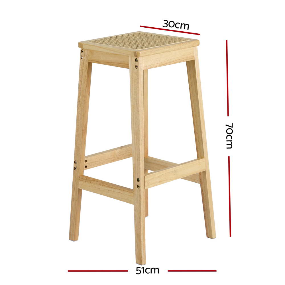 Artiss 2x Bar Stools Rubber Wood Stool Counter Chair Rattan Barstools Kitchen-1