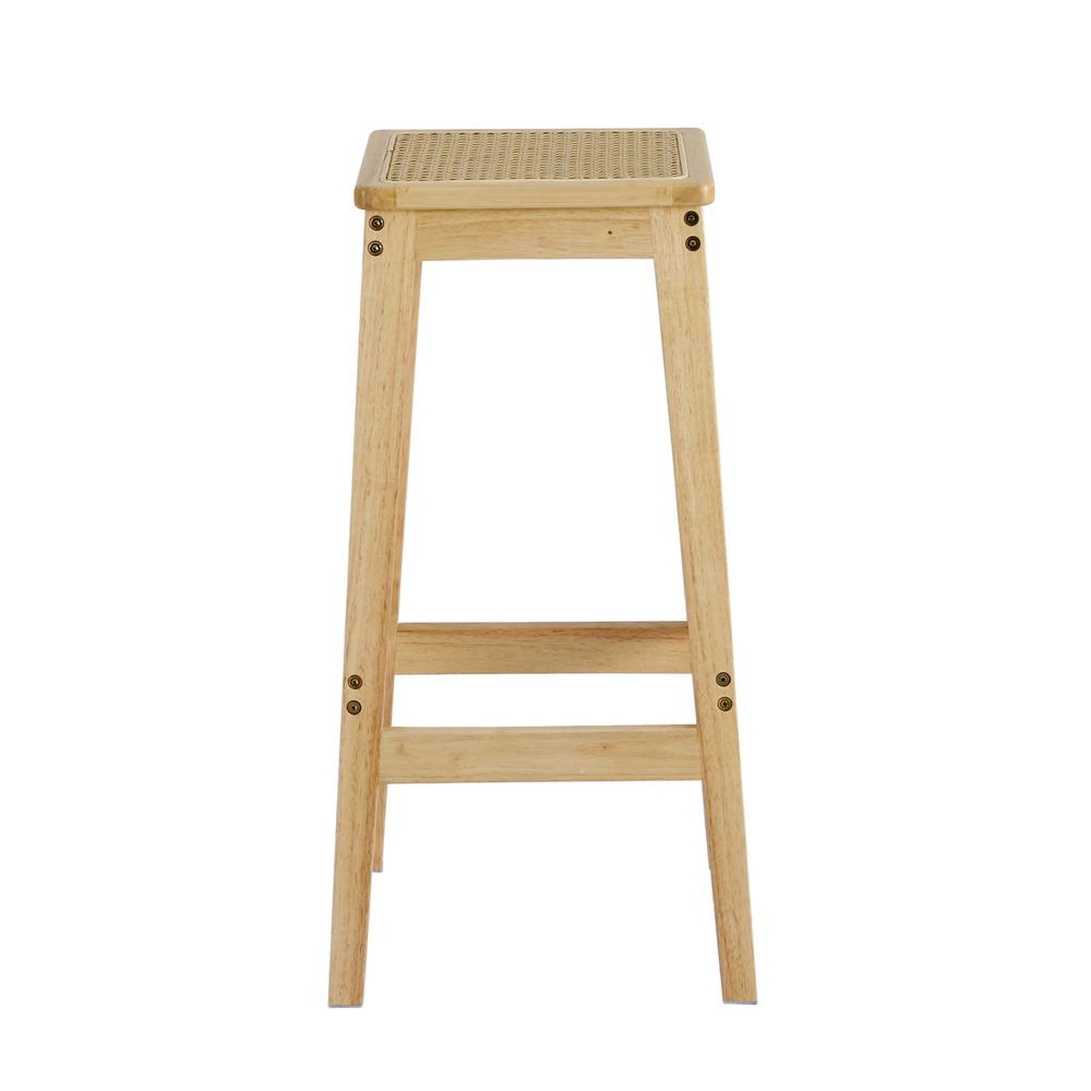 Artiss 2x Bar Stools Rubber Wood Stool Counter Chair Rattan Barstools Kitchen-2