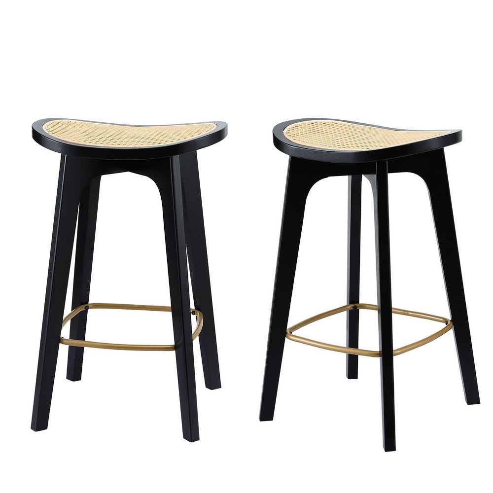 Artiss 2x Bar Stools Rattan Counter Kitchen Dinning Chair Bamboo Saddle Black-0