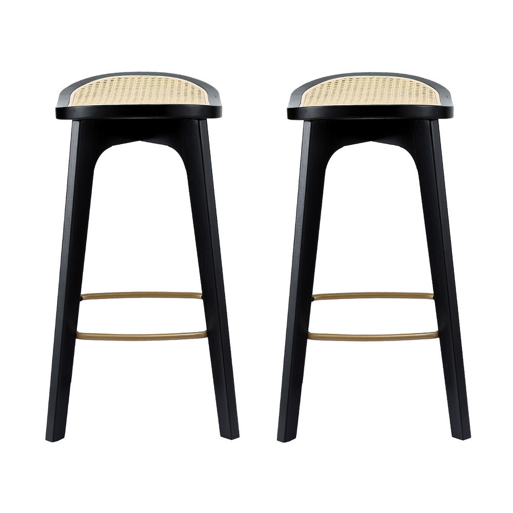 Artiss 2x Bar Stools Rattan Counter Kitchen Dinning Chair Bamboo Saddle Black-2