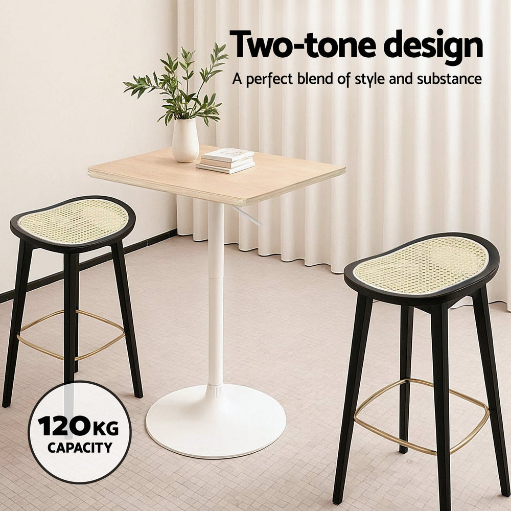 Artiss 2x Bar Stools Rattan Counter Kitchen Dinning Chair Bamboo Saddle Black-3