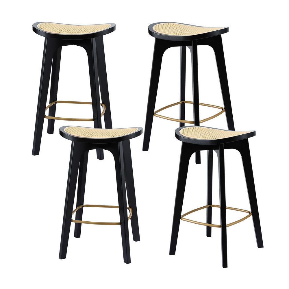 Artiss 4x Bar Stools Rattan Counter Kitchen Dinning Chair Bamboo Saddle Black-0