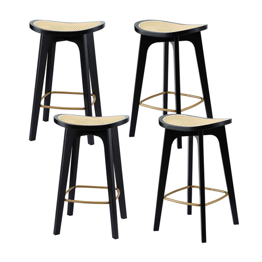 Artiss 4x Bar Stools Rattan Counter Kitchen Dinning Chair Bamboo Saddle Black-0