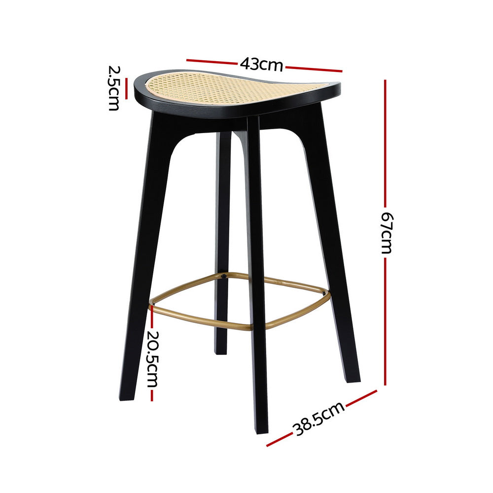 Artiss 4x Bar Stools Rattan Counter Kitchen Dinning Chair Bamboo Saddle Black-1