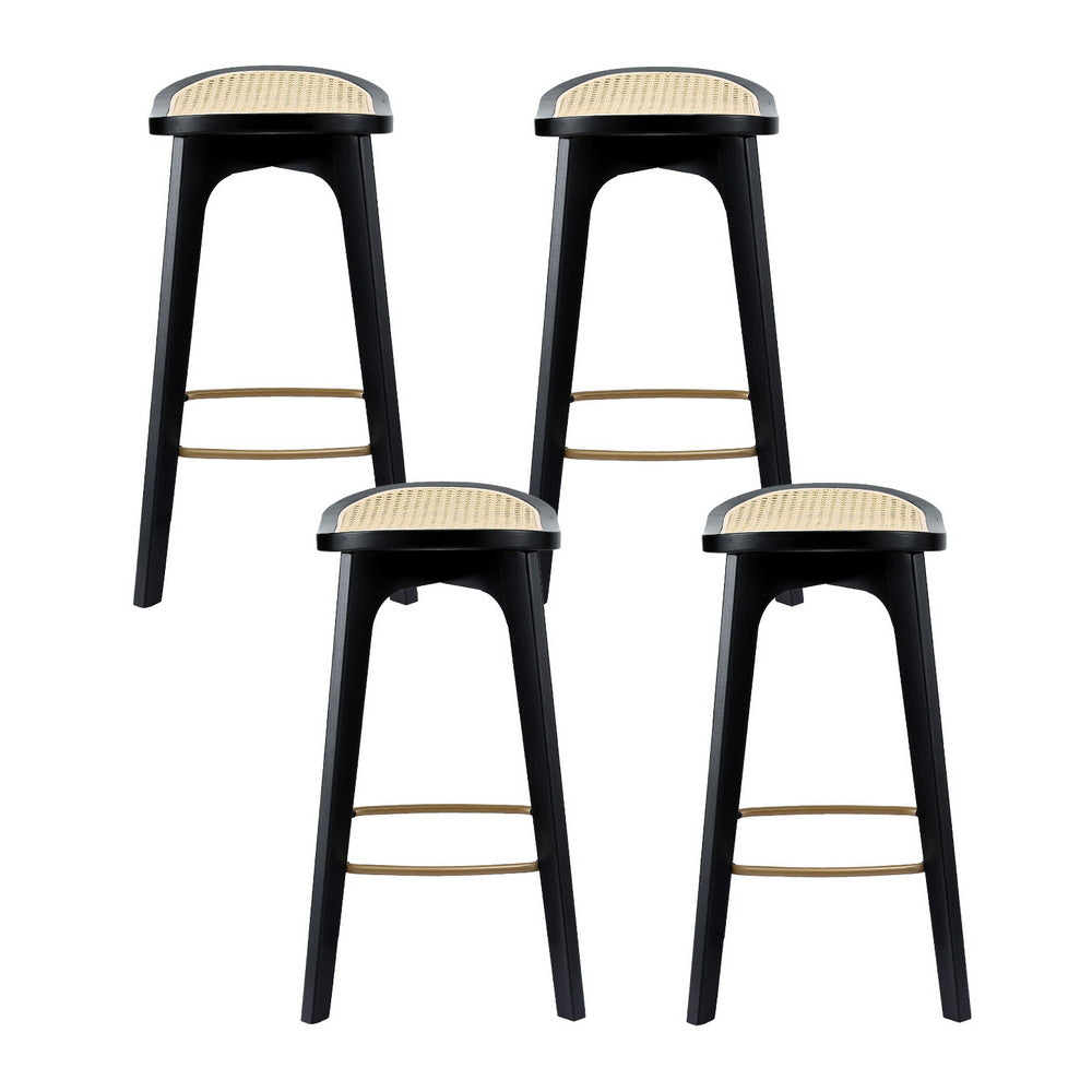 Artiss 4x Bar Stools Rattan Counter Kitchen Dinning Chair Bamboo Saddle Black-2