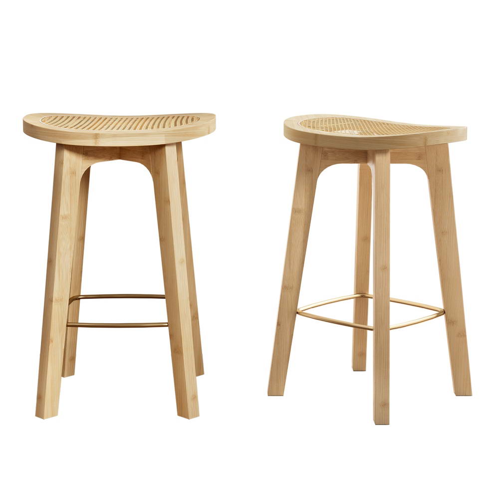 Artiss 2x Bar Stools Bamboo Rattan Stool Counter Chair Kitchen Barstools-0