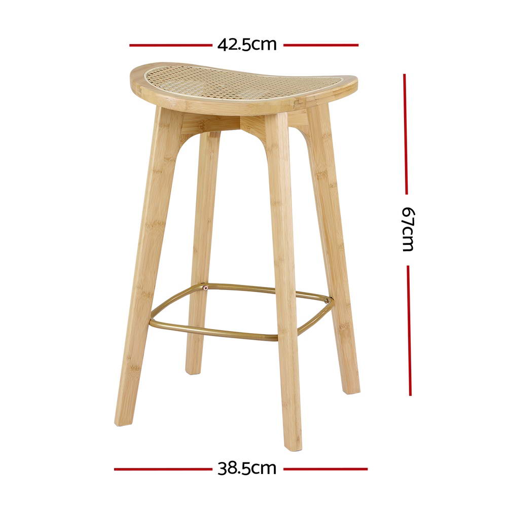 Artiss 2x Bar Stools Bamboo Rattan Stool Counter Chair Kitchen Barstools-1