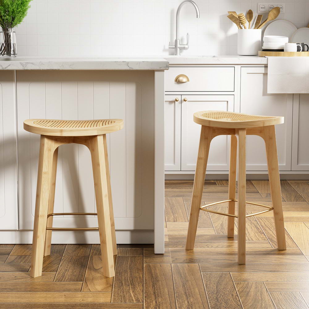 Artiss 2x Bar Stools Bamboo Rattan Stool Counter Chair Kitchen Barstools-6