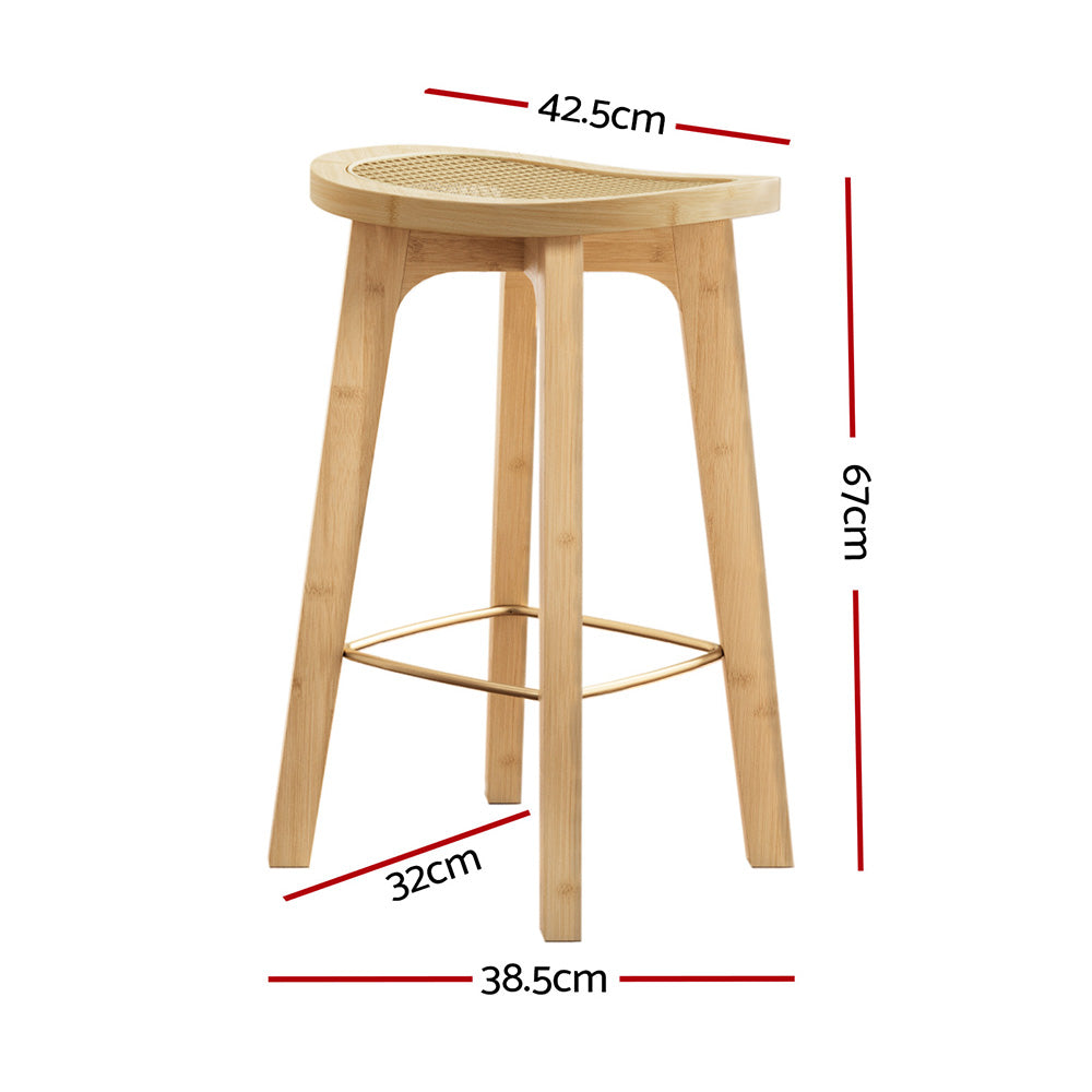 Artiss 2x Bar Stools Bamboo Rattan Stool Counter Chair Kitchen Barstools-1