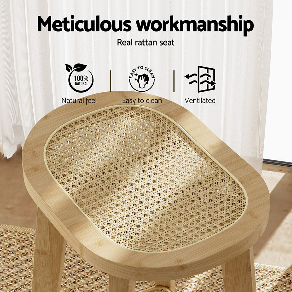 Artiss 2x Bar Stools Bamboo Rattan Stool Counter Chair Kitchen Barstools-3