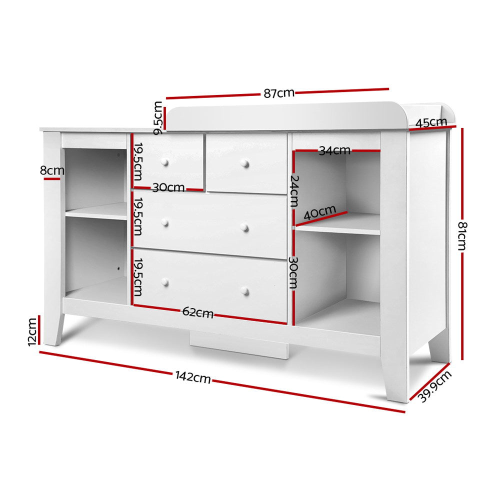 Keezi Baby Changing Table Diaper Station Drawers Chest Cabinet Nursery Furniture-1