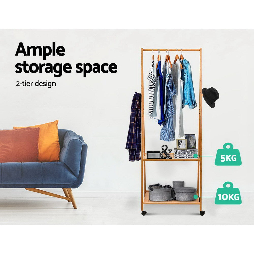 Artiss Clothes Rack Airer Coat Stand 165x59cm Wheels-5