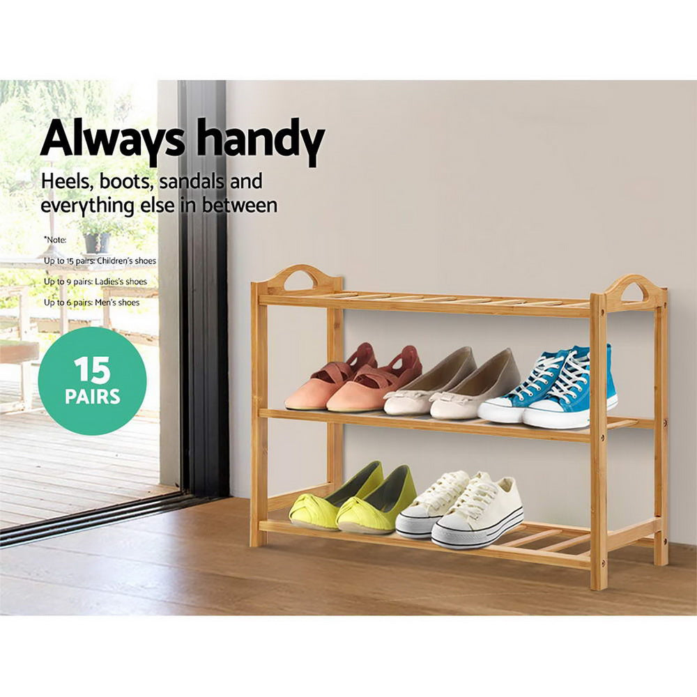 Artiss Shoe Rack Bamboo Shoe Storage 3-tier 9 Pairs-4