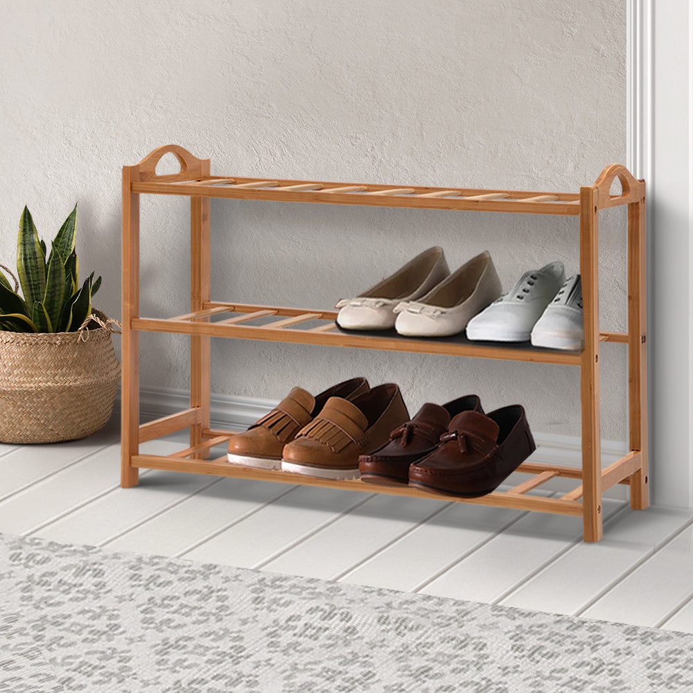 Artiss Shoe Rack Bamboo Shoe Storage 3-tier 9 Pairs-7