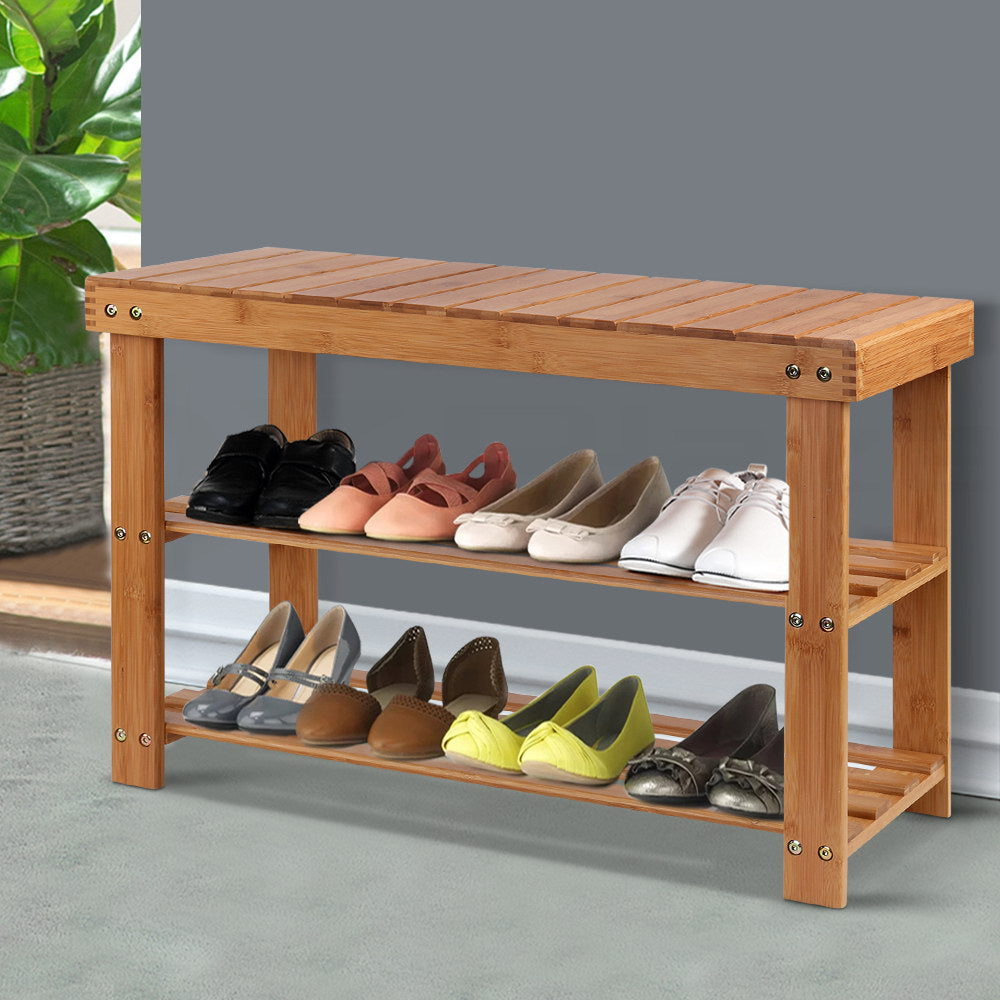 Artiss Shoe Rack Shoe Bench 10 Pairs Bamboo-0