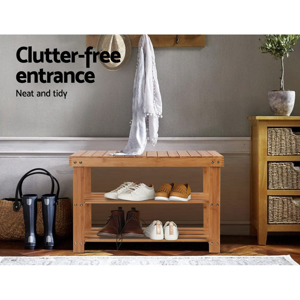 Artiss Shoe Rack Shoe Bench 10 Pairs Bamboo-3