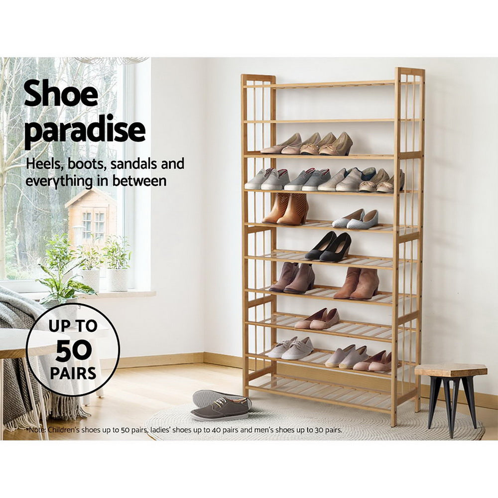 Artiss Shoe Rack Cabinet Bamboo 10-tier 50 Pairs-4