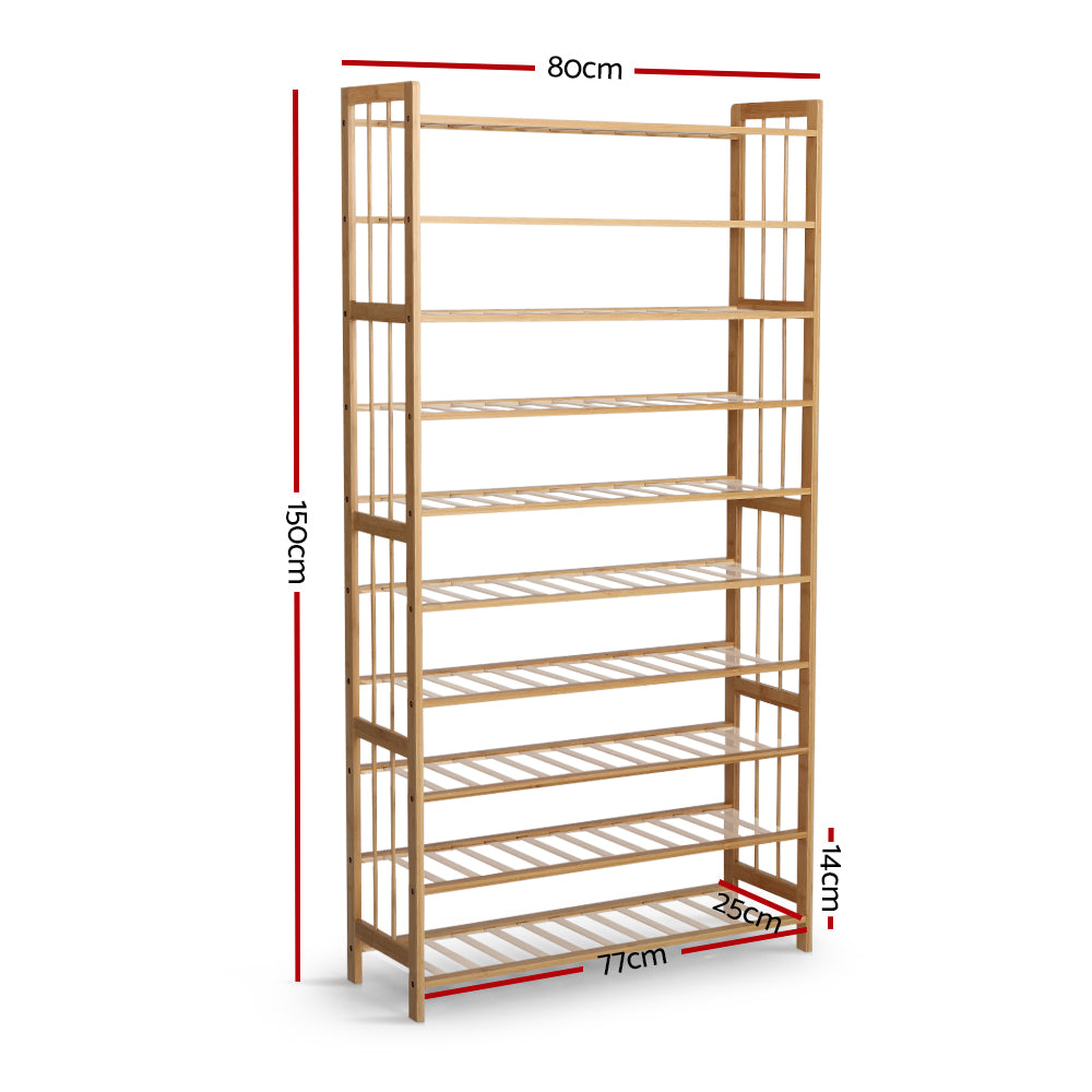 Artiss Shoe Rack Cabinet Bamboo 10-tier 50 Pairs-3