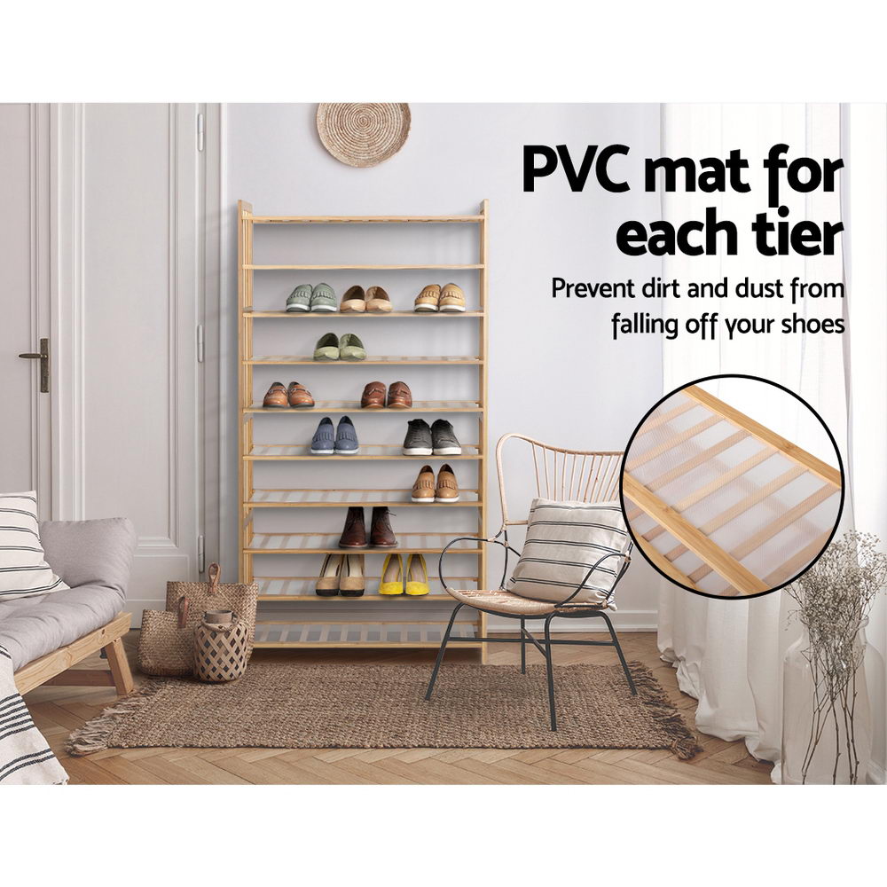 Artiss Shoe Rack Cabinet Bamboo 10-tier 50 Pairs-5