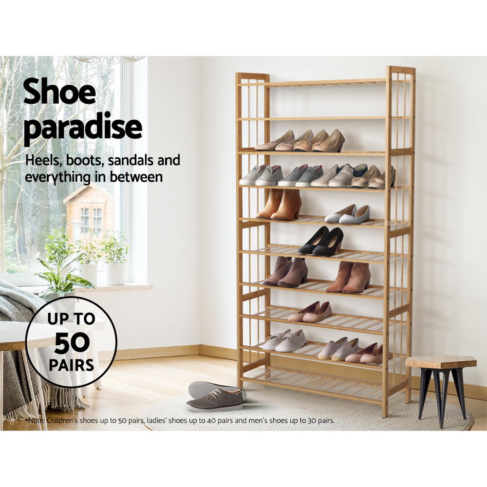 Artiss Shoe Rack Cabinet Bamboo 10-tier 50 Pairs-6