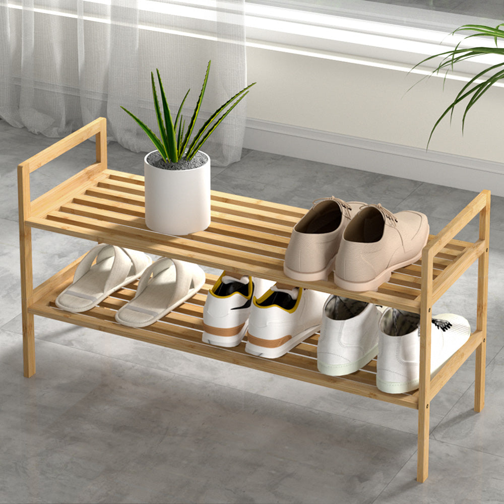 Artiss Shoe Rack Cabinet Bamboo Storage Organiser Pine-7