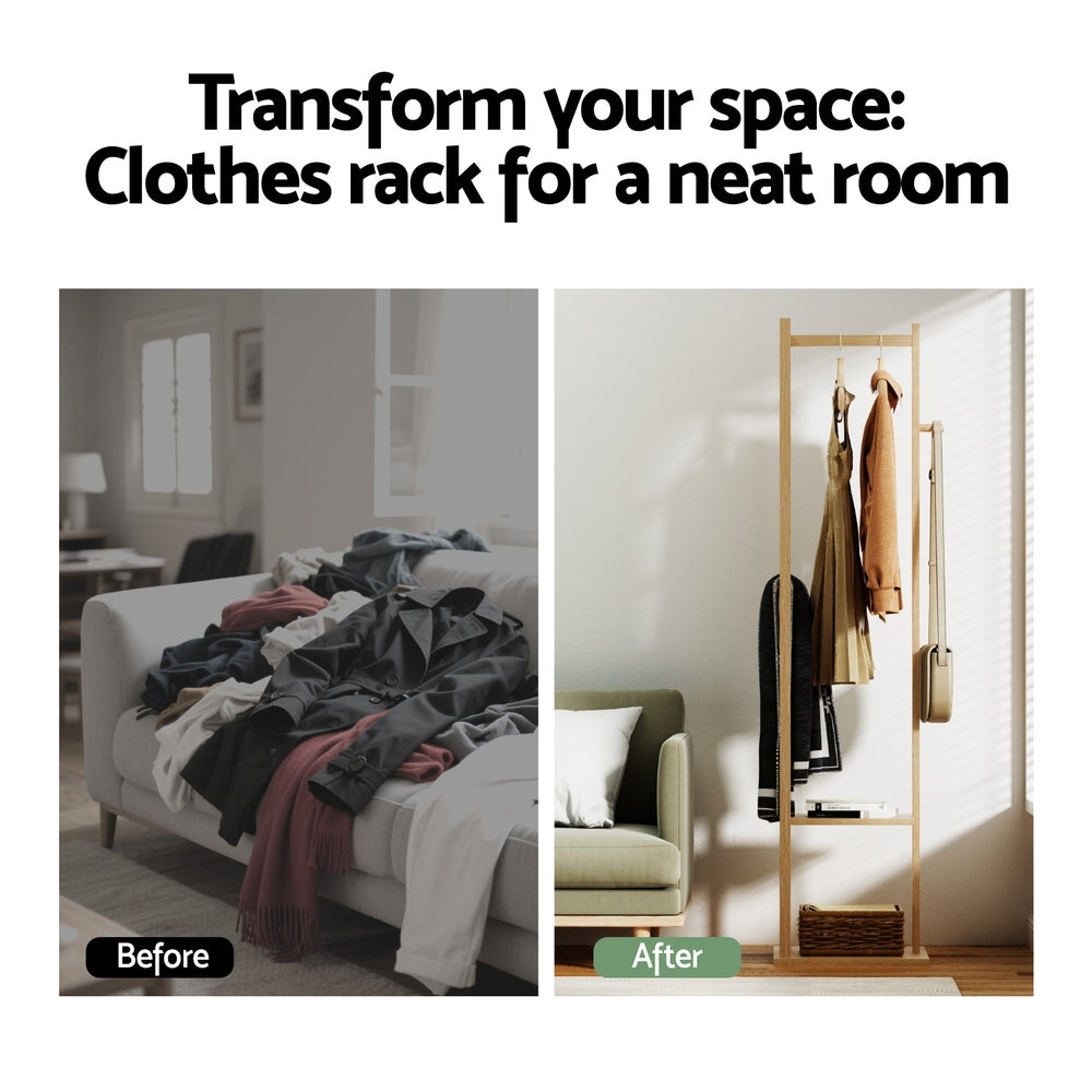 Artiss Clothes Rack Airer Coat Stand Bamboo-5