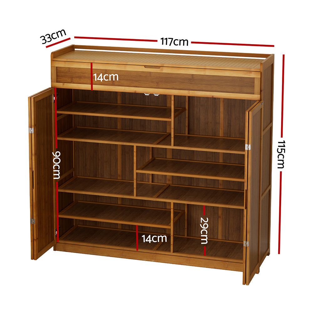 Artiss Shoe Rack Cabinet 30 Pairs Storage Cupboard Bamboo-2