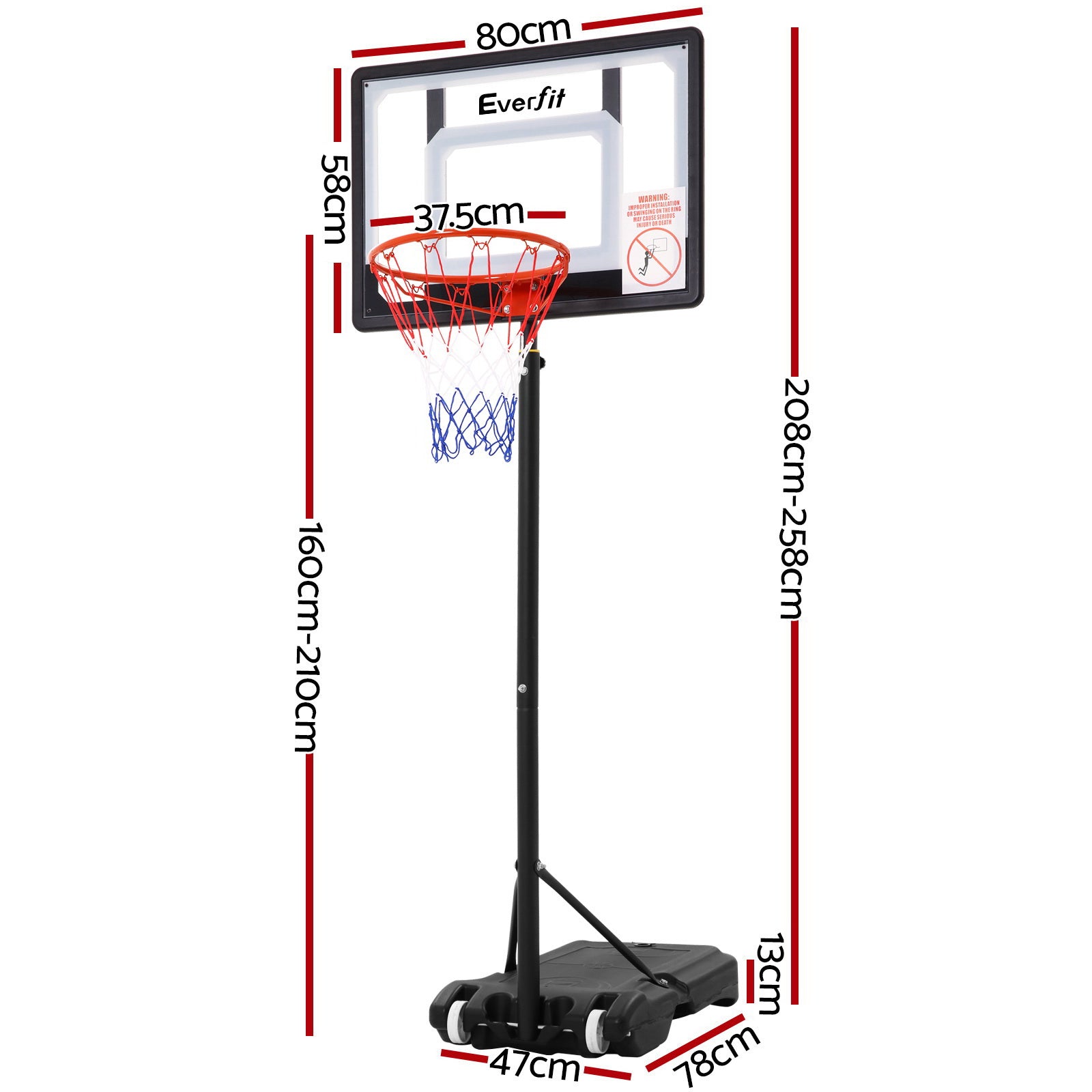 Everfit 2.1M Basketball Hoop Stand System Adjustable Portable Pro Kids Clear-1