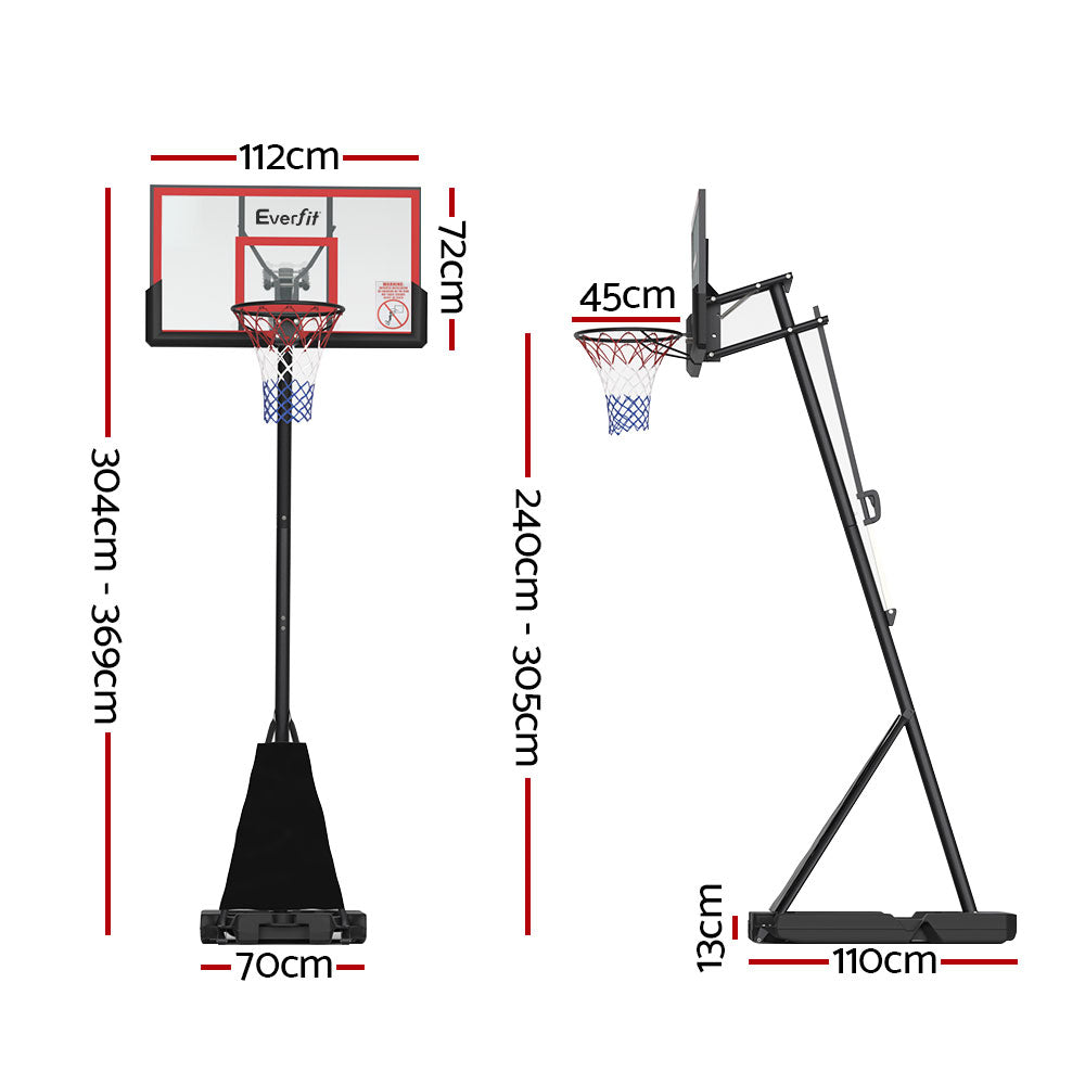 Everfit 3.05M Basketball Hoop Stand System Adjustable Height Portable Red Pro-1
