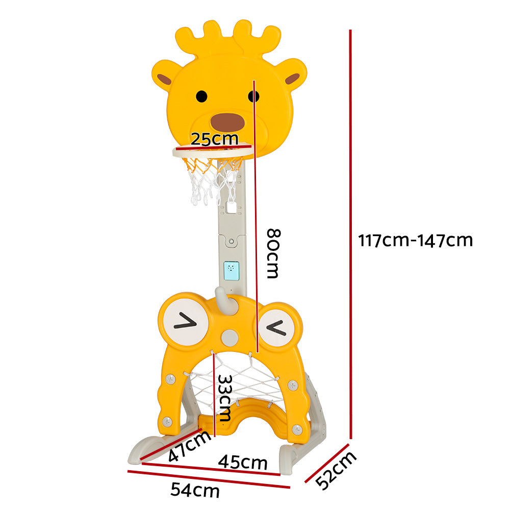 Keezi Kids Basketball Hoop Stand Adjustable 5-in-1 Sports Center Toys Set Yellow-1