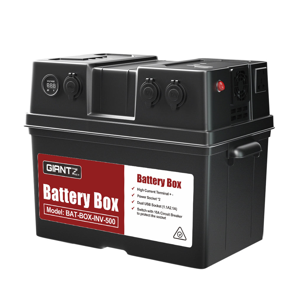Giantz Battery Box 500W Inverter Deep Cycle Battery Portable Caravan Camping USB-0