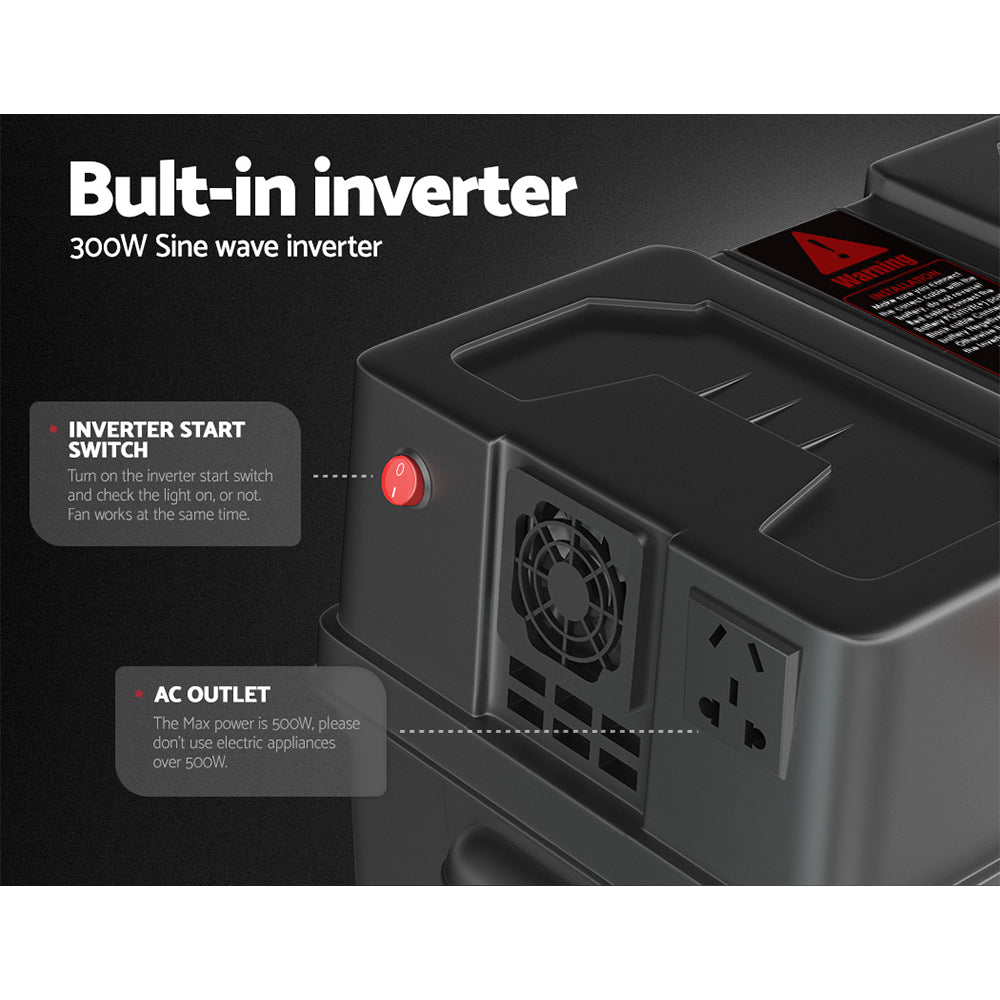 Giantz Battery Box 500W Inverter Deep Cycle Battery Portable Caravan Camping USB-3