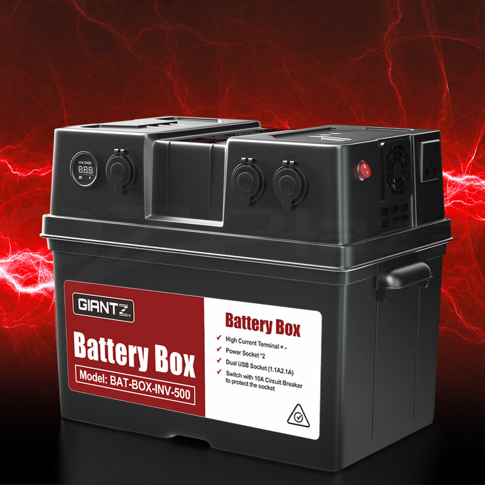 Giantz Battery Box 500W Inverter Deep Cycle Battery Portable Caravan Camping USB-6