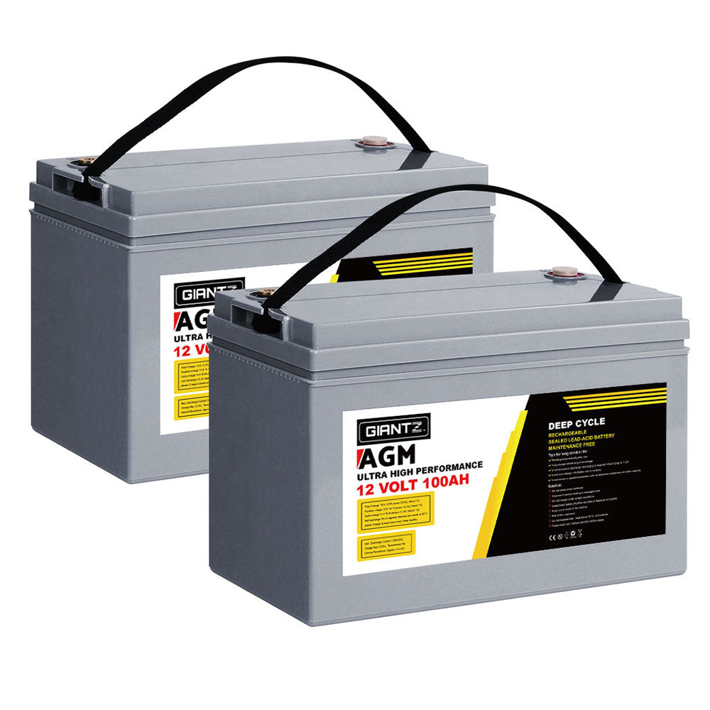 Giantz AGM Deep Cycle Battery 12V 100Ah x2 Box Portable Solar Caravan Camping-0