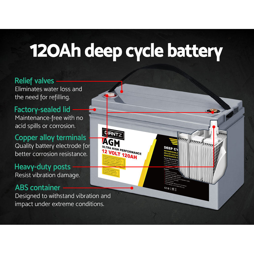 Giantz AGM Deep Cycle Battery 12V 120Ah x2 Box Portable Solar Caravan Camping-3