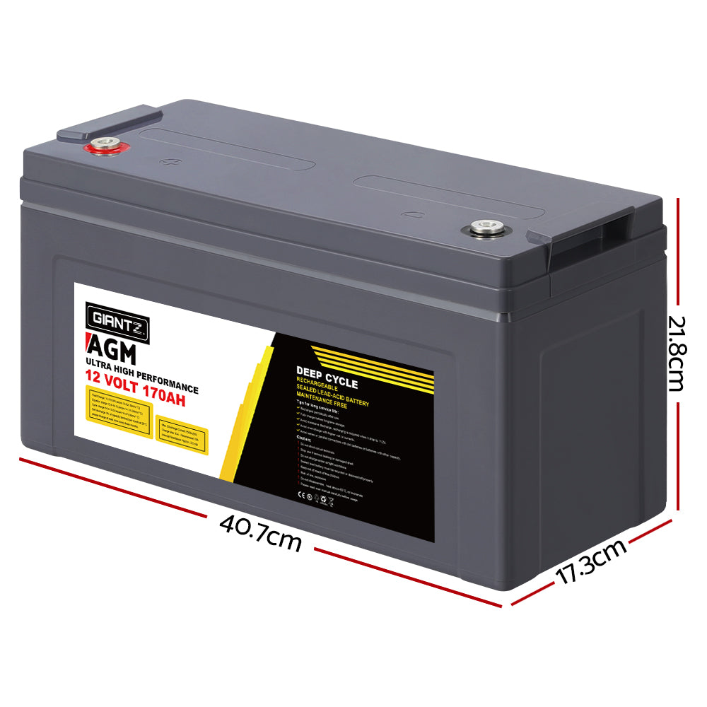 Giantz AGM Deep Cycle Battery 12V 170Ah Box Portable Solar Caravan Camping-1